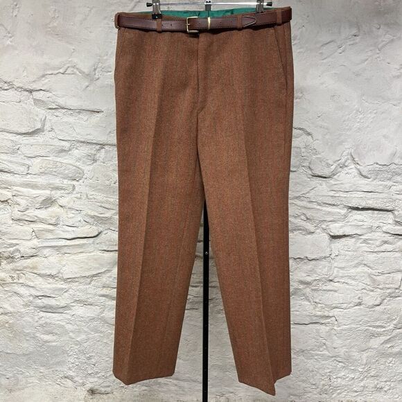 Vintage 70s Talenka Poly Wool Blend Pinstriped Pants Slacks Belt Germany Short - Picture 1 of 9